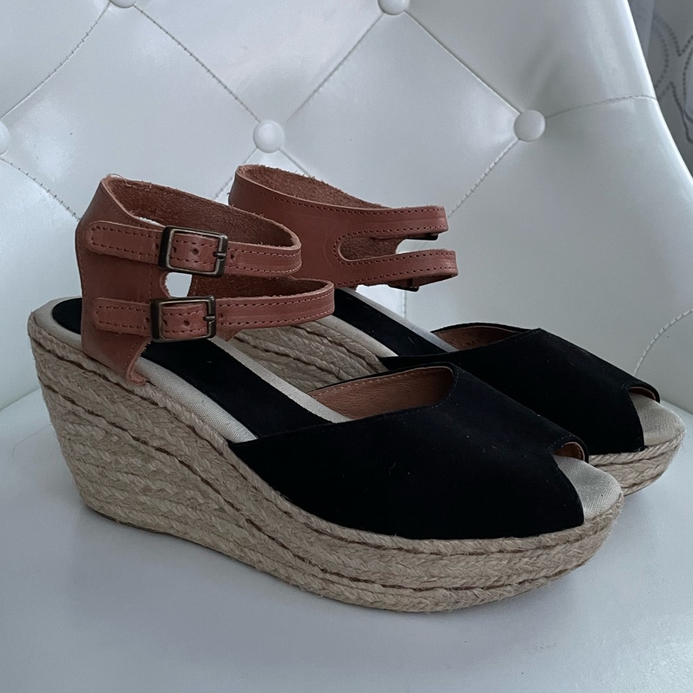 Jacques Levine black suede wedges.